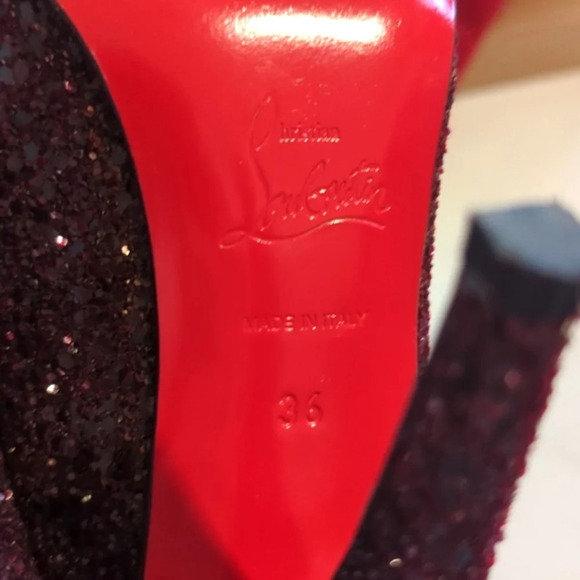 Christian louboutin Ron Ron oxblood dark cherry glitter red sole heels size 6 - Picture 8 of 15